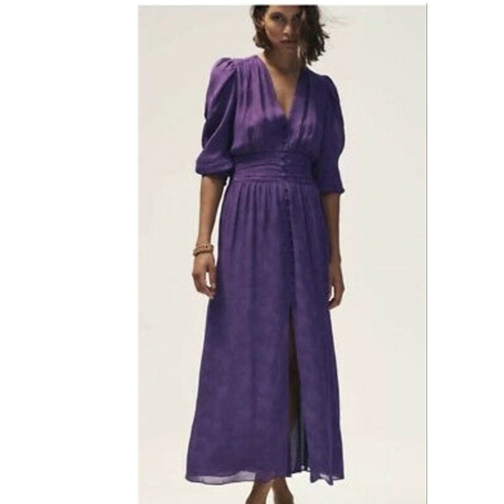 NWT ZARA Purple Jacquard Chiffon Midi Dress Bloggers Fav - Picture 2 of 7